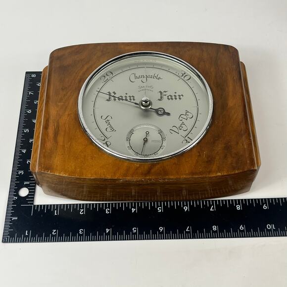 Smiths Barotherm Barometer Wooden Oak Vintage Art Deco MCM Office Library Decor - Picture 12 of 13